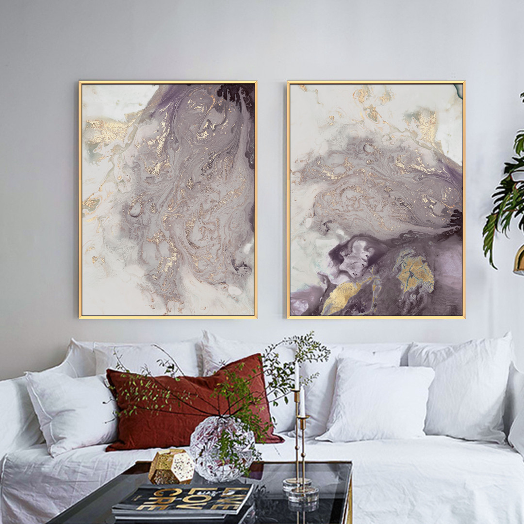 客厅沙发背景墙抽象组合装饰画 玄关走廊晶瓷画 墙画 鎏金盆地